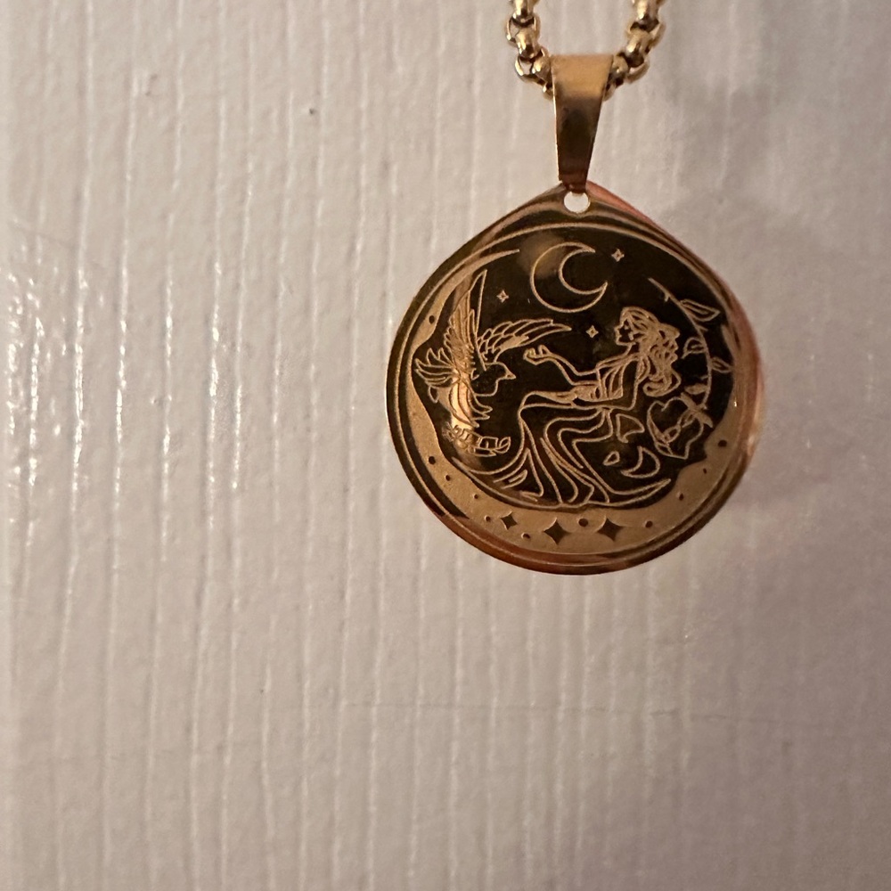 Gold Zodiac Pendant Necklace - Celestial Virgo Motif